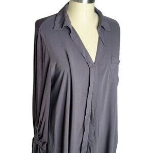Pleione Top Womens Size XL Grey Long Sleeve Tunic Length Asymmetrical Hem